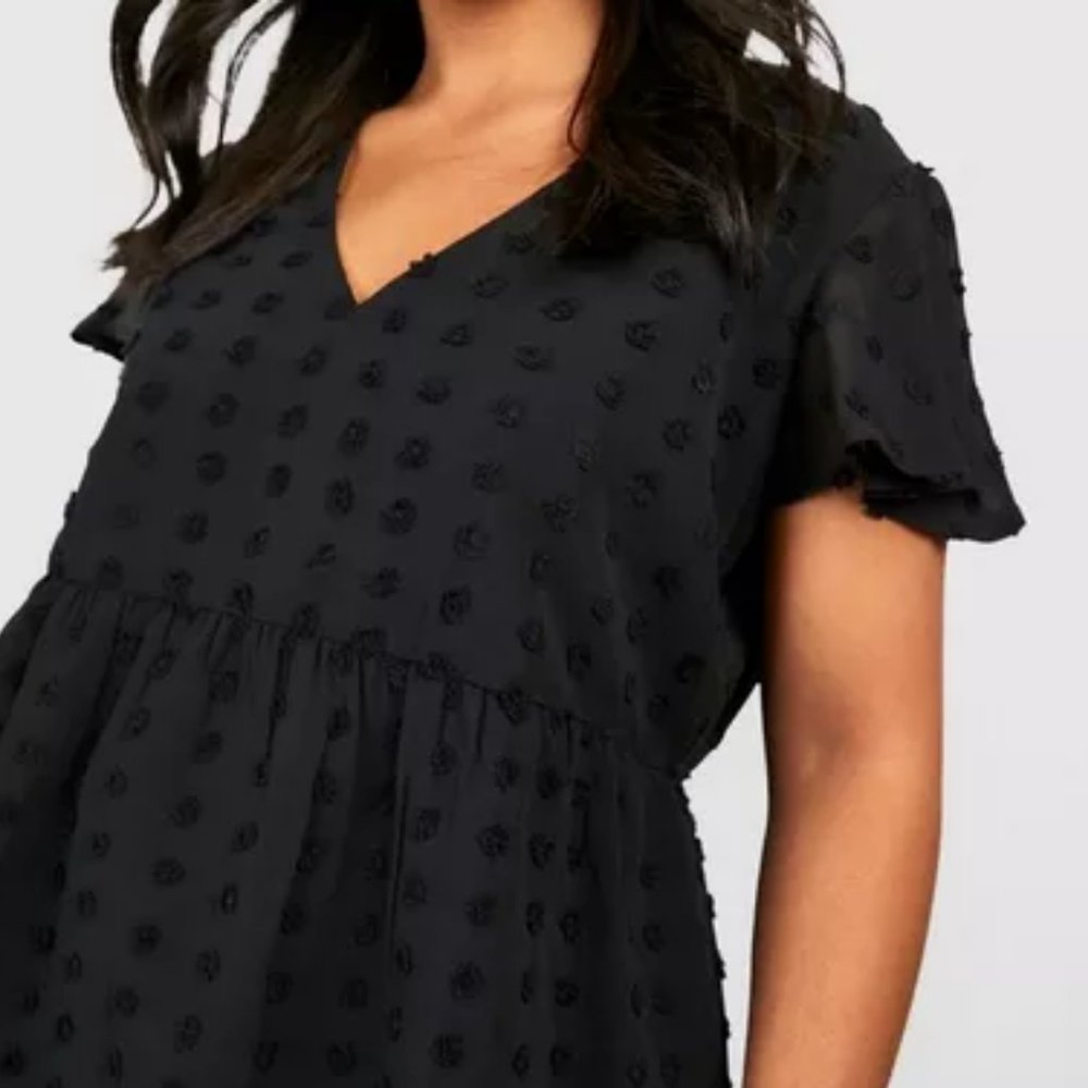 🎉 4 for $25 🎉 SO V-Neck Swiss Dot Short Sleeve Peplum Smock Top